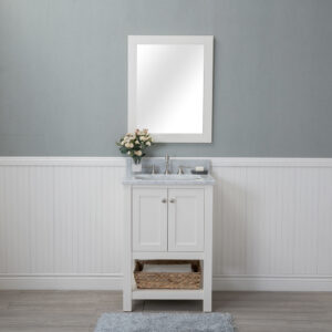 Shoreline 30 in Double Bathroom Vanity in White with Italian Carrara Marble Top